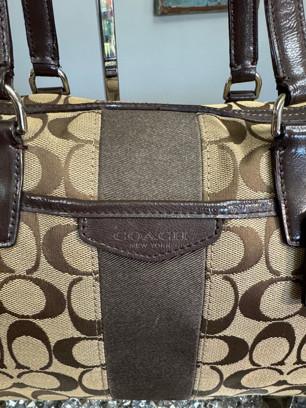 Coach Nancy satchel Signature Canvas Satchel with Dark Brown patent Trim - Picture 2 of 14
